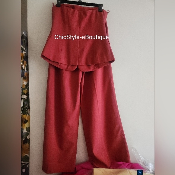 Zara Set Double-Breasted Strapless Top XXL + Double Pleat Pants L Zw Collection - Picture 4 of 16